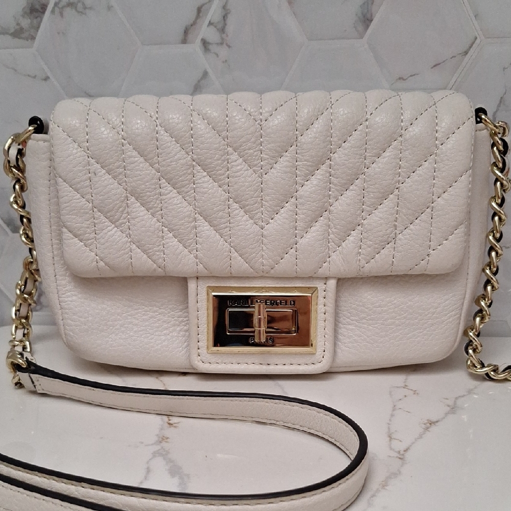 Karl Lagerfeld Paris Agyness Quilted Leather Crossbody Bag Purse